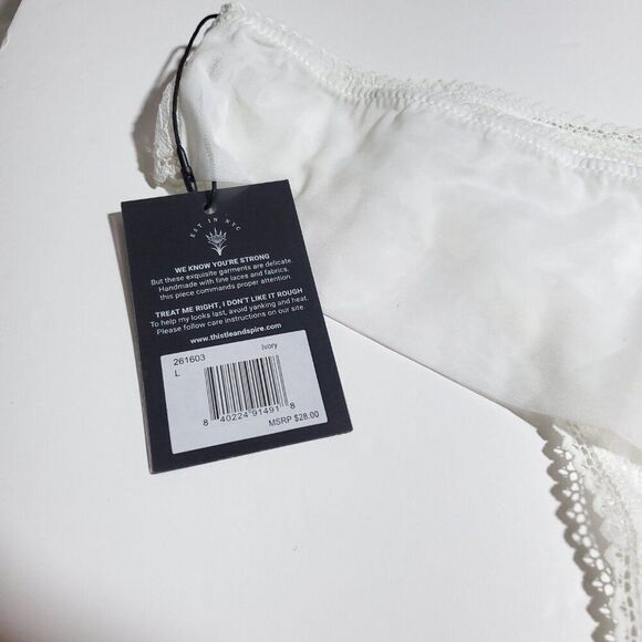 Thistle and Spire Eyelash Lace Mirage Thong Ivory White Size Large 261603 - Picture 4 of 7